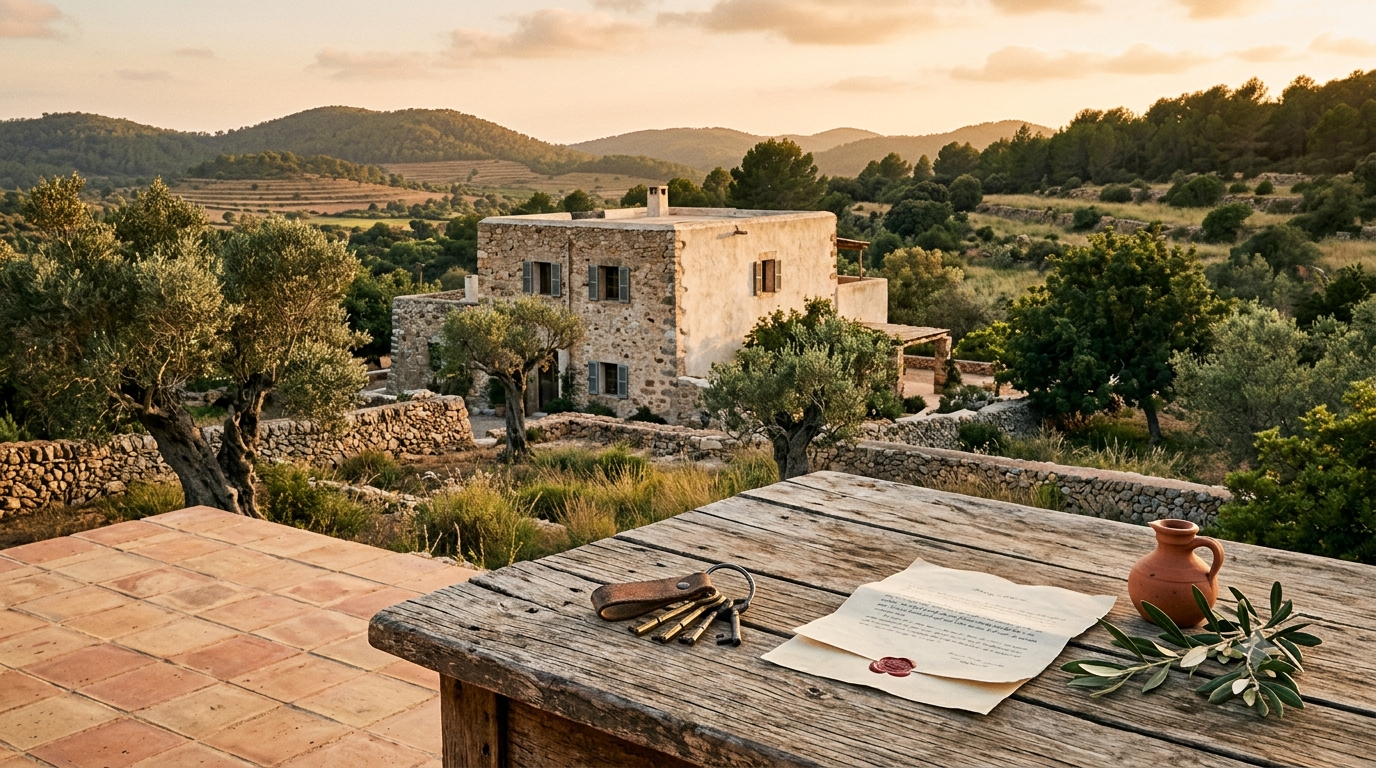 Immobilie auf Ibiza kaufen mit Vermietungslizenz – Landfinca mit Schlüssel und Kaufvertrag